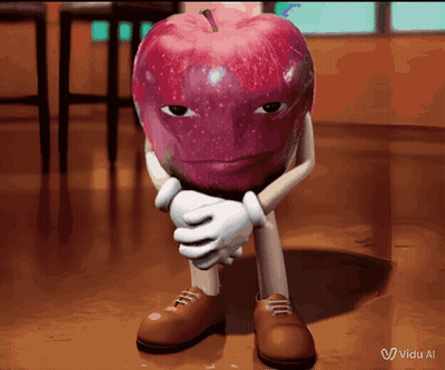 Cartoon Apple With Arms And Legs Sitting GIF