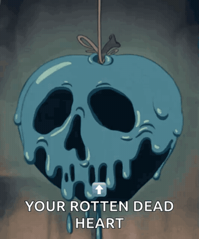 Cartoon Apple With Skull Saying Your Rotten Dead Heart GIF