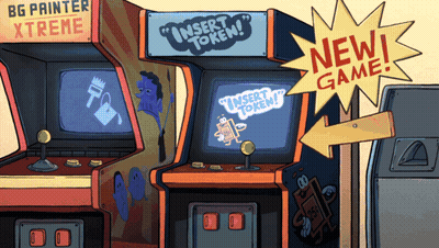 Cartoon Arcade With Insert Token Sign GIF