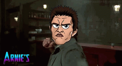 Cartoon Arnie With Purple Border GIF