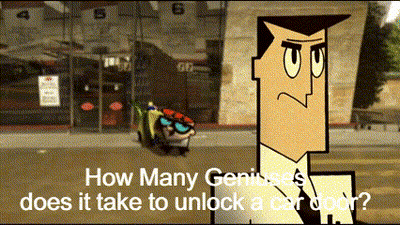Cartoon Asking How Many Genies To Unlock Car Door GIF