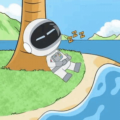 Cartoon Astronaut Sleeping Under Palm Tree GIF