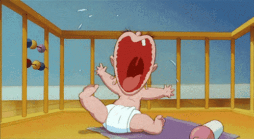 Cartoon Baby Crying In Crib With Mouth Open GIF