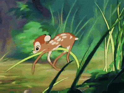 Cartoon Baby Deer Playing With Plant GIF