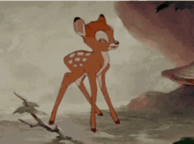 Cartoon Baby Deer Standing On Tree Branch GIF