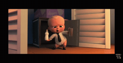 Cartoon Baby Holding Bottle And Cup In Front Of Diaper Box GIF