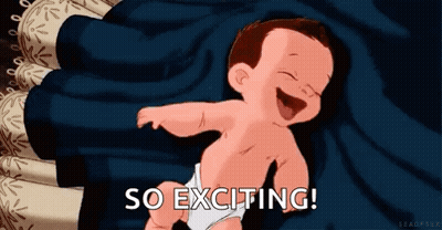 Cartoon Baby Laying On Bed Laughing So Exciting GIF