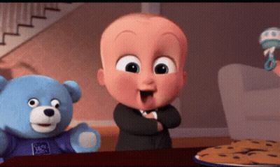 Cartoon Baby Next To Teddy Bear And Cookies GIF