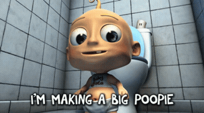 Cartoon Baby On Toilet Saying I'm Making A Big Poopie GIF