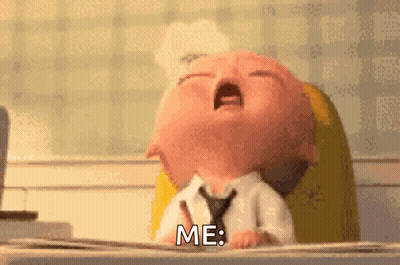 Cartoon Baby Sitting At Desk Saying Me GIF