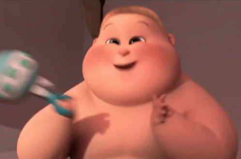 Cartoon Baby Smiling Holding Toothbrush GIF