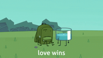 Cartoon Backpack and Glass of Water Love Wins