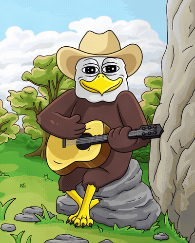 Cartoon Bald Eagle Playing Guitar In Cowboy Hat GIF