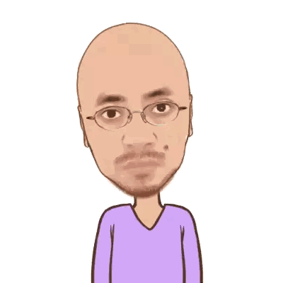 Cartoon Bald Man With Glasses And Beard In Purple Shirt Sticker