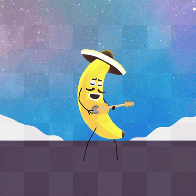 Cartoon Banana Wearing Sombrero Playing Guitar GIF