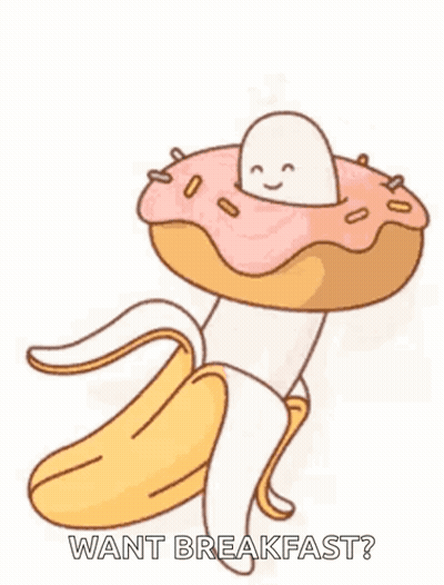 Cartoon Banana With Donut And Marshmallow GIF