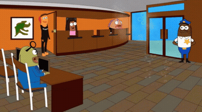 Cartoon Bank with Police Officer