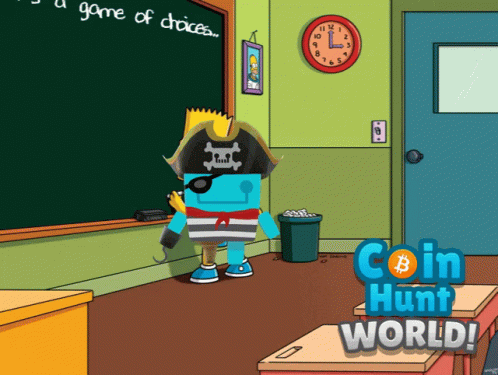 Cartoon Bart Simpson In Classroom With Coin Hunt World GIF