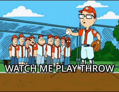 Cartoon Baseball Player Saying Watch Me Play Throw GIF