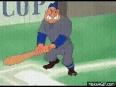 Cartoon Baseball Player Swinging Bat At Ball GIF