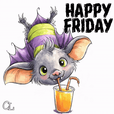 Cartoon Bat Drinking Saying Happy Friday GIF