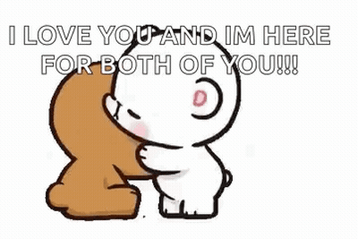 Cartoon Bear And Rabbit Kissing I Love You Both GIF