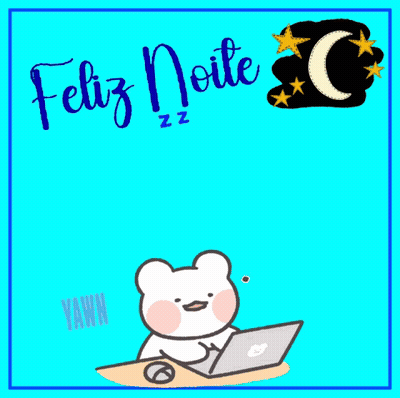 Cartoon Bear At Desk With Laptop Saying Feliz Noite Zzz GIF