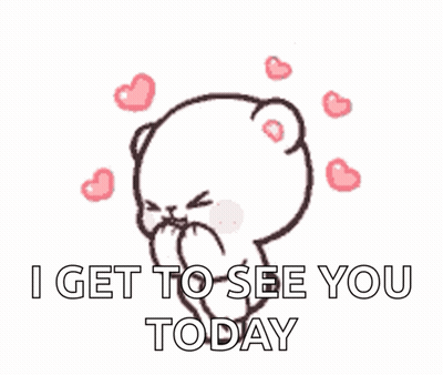 Cartoon Bear Covering Mouth Saying I Get To See You GIF