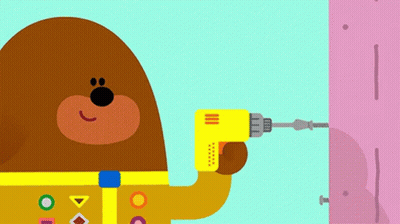 Cartoon Bear Drilling Screw Into Wall GIF