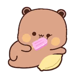 Cartoon Bear Eating Pink Ice Cream Sticker