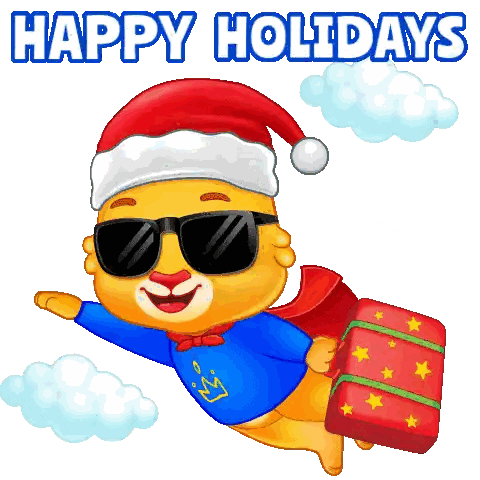 Cartoon Bear Flying With Santa Hat And Gift Sticker