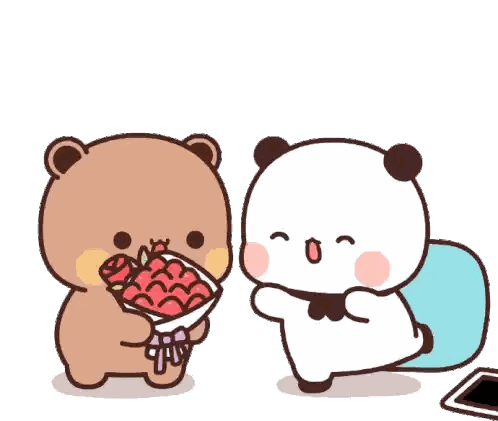 Cartoon Bear Giving Flowers To Panda Sticker