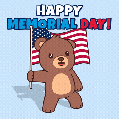 Cartoon Bear Holding American Flag Happy Memorial Day GIF