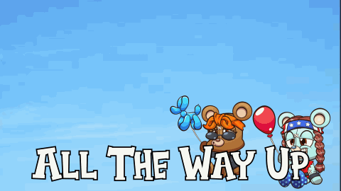 Cartoon Bear Holding Balloon All The Way Up GIF