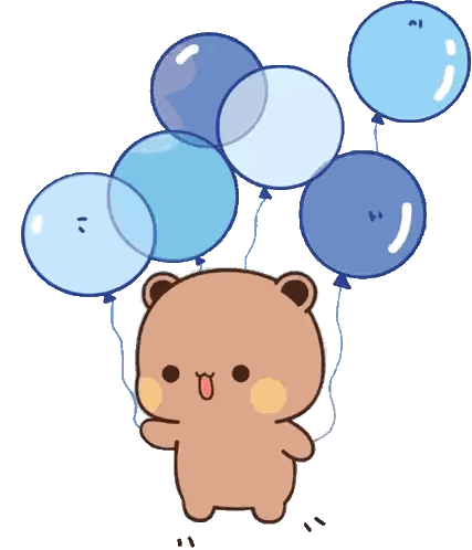 Cartoon Bear Holding Blue Balloons Sticker