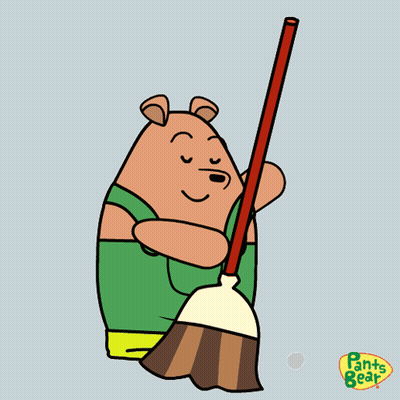 Cartoon Bear Holding Broom Saying Pants Bear GIF