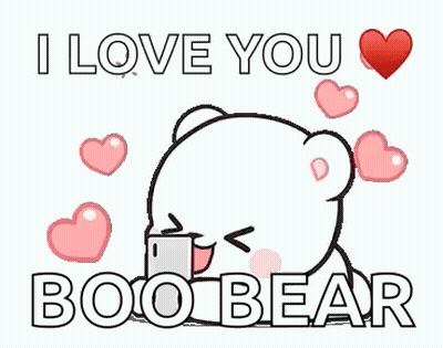 Cartoon Bear Holding Cell Phone Saying I Love You Boobear GIF