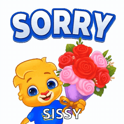 Cartoon Bear Holding Flowers Says Sorry GIF