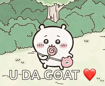 Cartoon Bear Holding Lollipop And Teddy Saying U Da Goat GIF