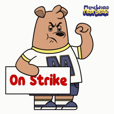 Cartoon Bear Holding On Strike Sign GIF