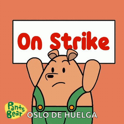 Cartoon Bear Holding On Strike Sign GIF