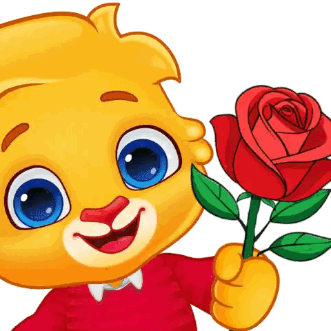 Cartoon Bear Holding Red Rose Sticker