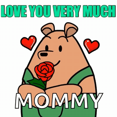 Cartoon Bear Holding Rose Love You Very Much Mommy GIF