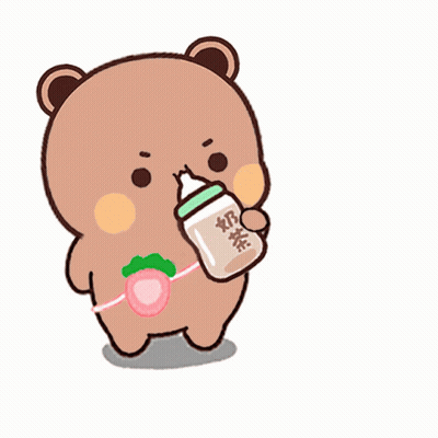 Cartoon Bear Holding Straw And Bottle With Chinese Writing GIF