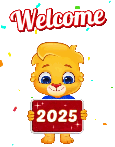 Cartoon Bear Holding Welcome 2025 Sign Sticker