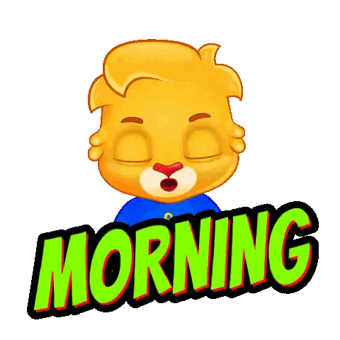 Cartoon Bear In Blue Shirt With Morning Text Sticker