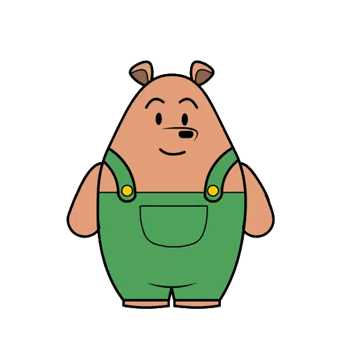 Cartoon Bear In Green Overalls Arms Up Sticker