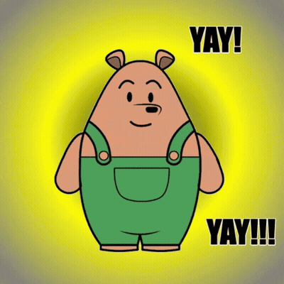 Cartoon Bear In Green Overalls Saying Yay GIF