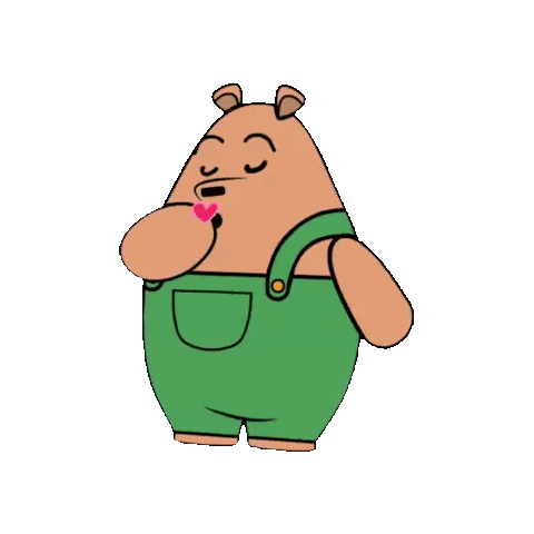 Cartoon Bear In Green Overalls With Heart Sticker