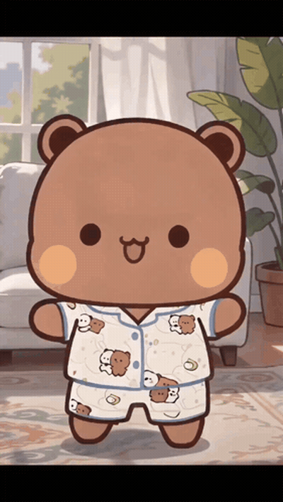 Cartoon Bear In Pajamas Standing In Room GIF